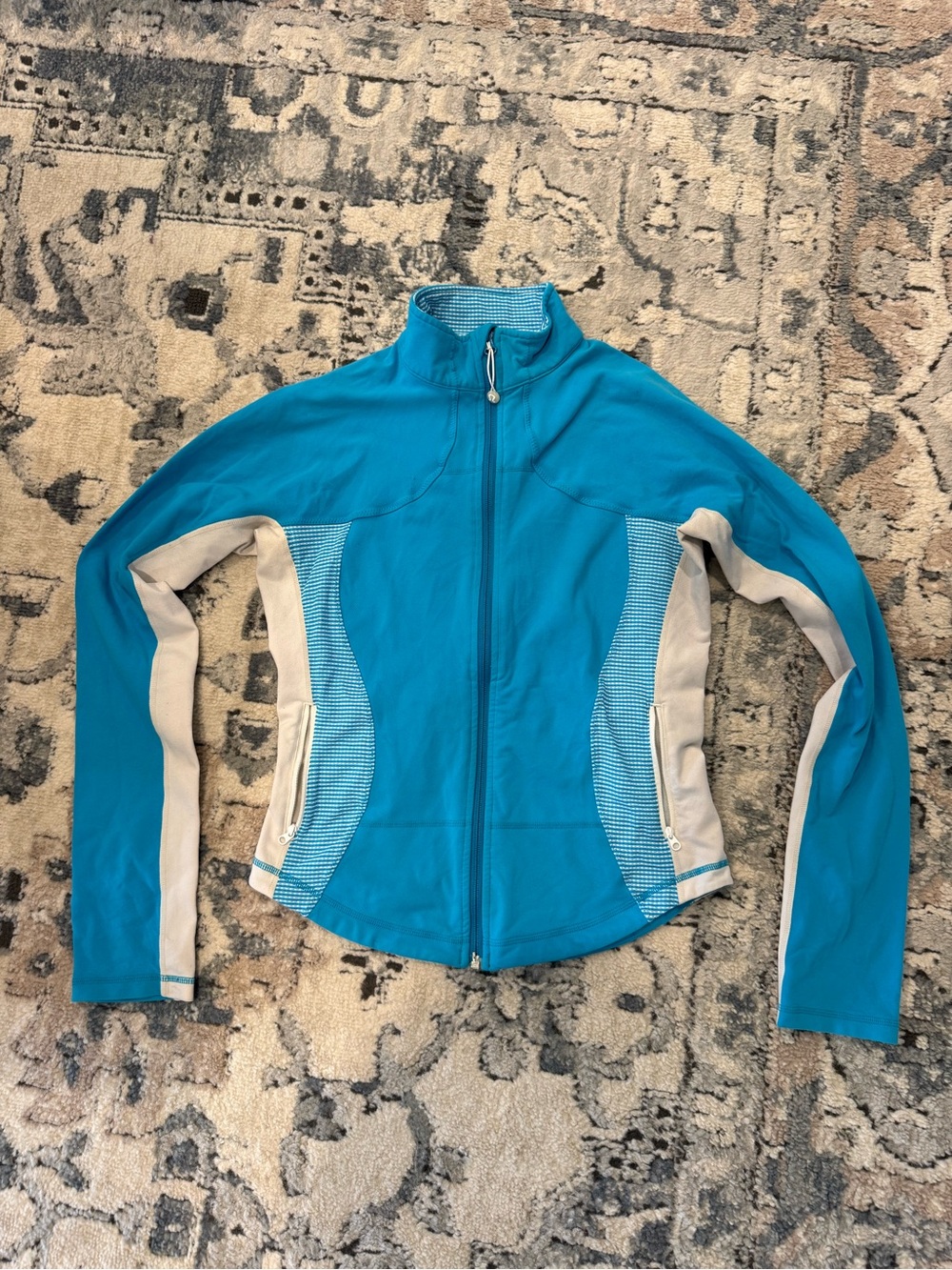 lululemon athletica turquoise zip training jacket with cream accents
